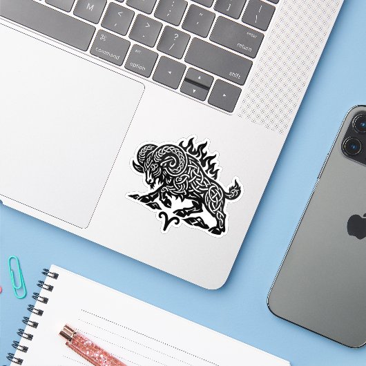 Aries Fire‑Ram – Celtic Haunted Ink Zodiac シール (ノートパソコンとiPhone)