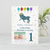 Aries First誕生日金ゴールド&バルーン&写真 招待状 (スタンド正面)