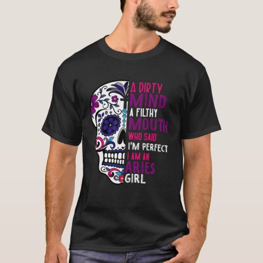 Aries GIrl Dia De Los Muertos Mexican Sugar Skull  Tシャツ (正面)