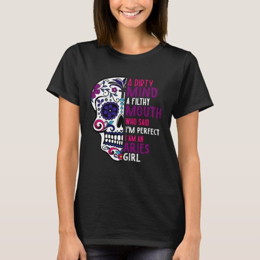 Aries GIrl Dia De Los Muertos Mexican Sugar Skull  Tシャツ (正面)