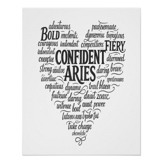 Aries Glossy Landscape Poster | Zodiac Word Cloud  ポスター (正面)