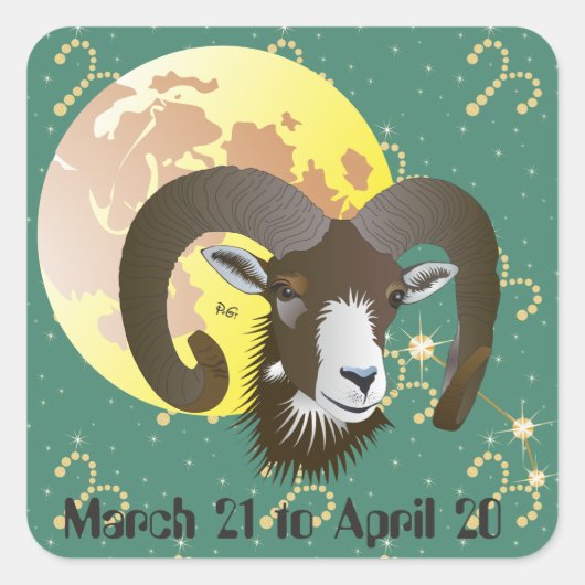Aries March 21 to April 20  Sticker スクエアシール (正面)