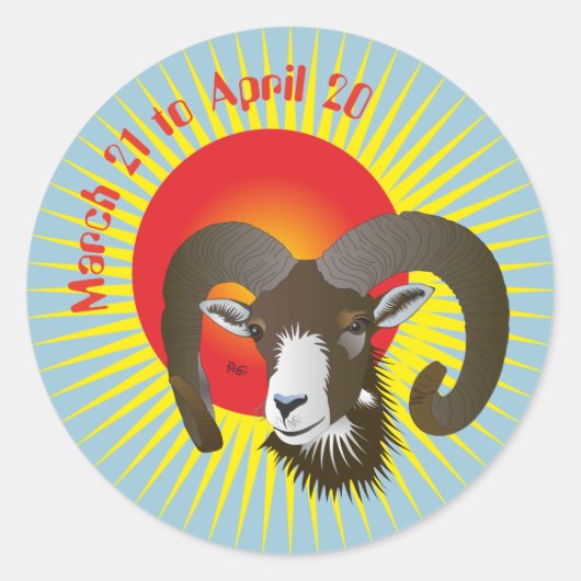 Aries March 21 to April 20 Sticker ラウンドシール (正面)