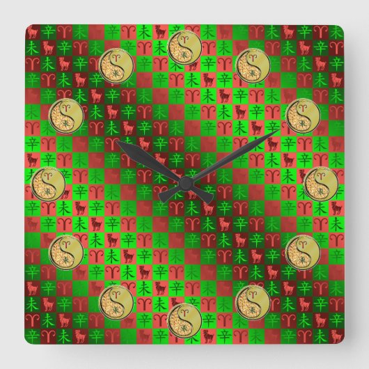 Aries & Metal Goat スクエア壁時計 (正面)