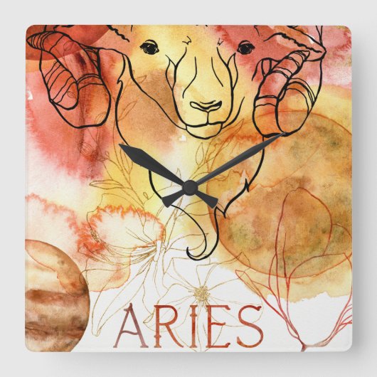 Aries ram zodiac astrology birthday gold red スクエア壁時計 (正面)
