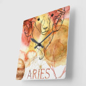 Aries ram zodiac astrology birthday gold red スクエア壁時計 (傾斜)