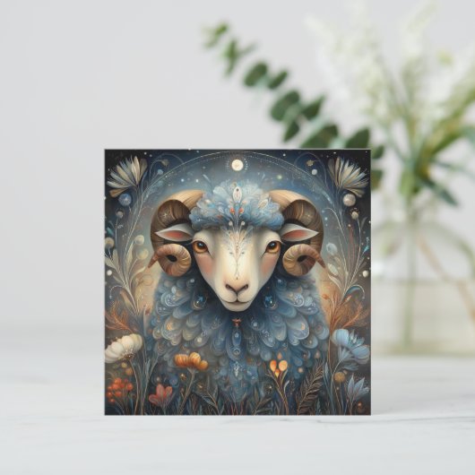 Aries Ram Zodiac Astrology Celestial Birthday カード (スタンド正面)