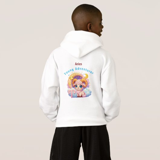 Aries Ram Zodiac Kids Fleece Hoodie Sweatshirt (裏面フル)