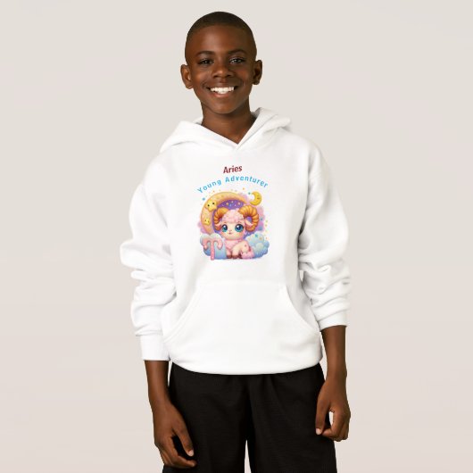 Aries Ram Zodiac Kids Fleece Hoodie Sweatshirt (正面フル)