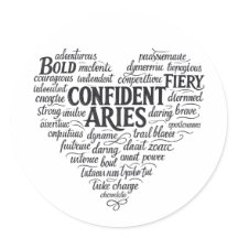 Aries Round Sticker | Zodiac Word Cloud