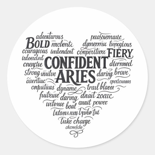 Aries Round Sticker | Zodiac Word Cloud ラウンドシール (正面)