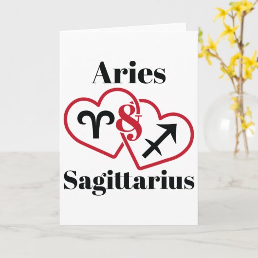 Aries Sagittarius Zodiac Couples Astrology Heart V カード (黄色い花)