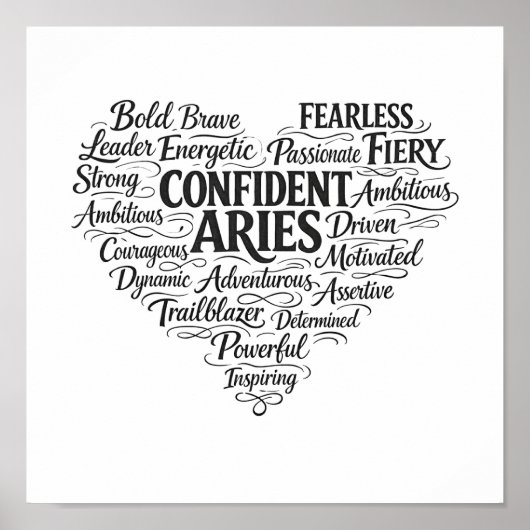 Aries Square Poster | Zodiac Word Cloud Art ポスター (正面)