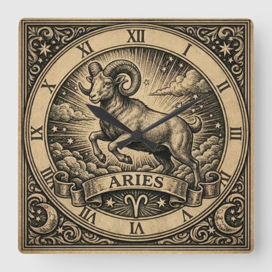 Aries Vintage Zodiac Wall Clock スクエア壁時計 (正面)