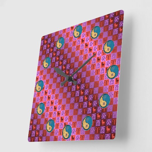 Aries & Water Rooster スクエア壁時計 (傾斜)