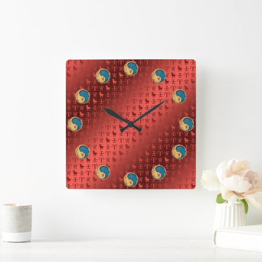 Aries & Water Tiger スクエア壁時計 (ホーム)