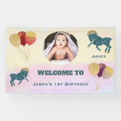 Aries Watercolor 1st Birthday Photo & Balloons  横断幕 (横)