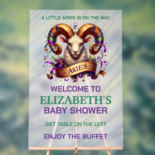 Aries Zodiac Baby Shower Lavender and Green アクリルサイン (ニュートラル)