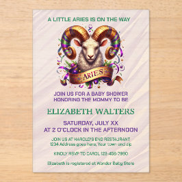 Aries Zodiac Baby Shower Lavender and Green アクリル招待状