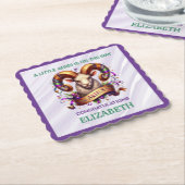 Aries Zodiac Baby Shower Lavender and Green ペーパーコースター (アングル)