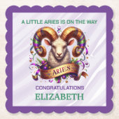 Aries Zodiac Baby Shower Lavender and Green ペーパーコースター (正面)