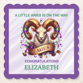 Aries Zodiac Baby Shower Lavender and Green ペーパーコースター