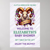 Aries Zodiac Baby Shower Lavender and Green ポスター (正面)
