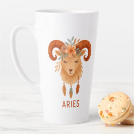 Aries zodiac boho watercolor Latte Mug カフェラテマグ