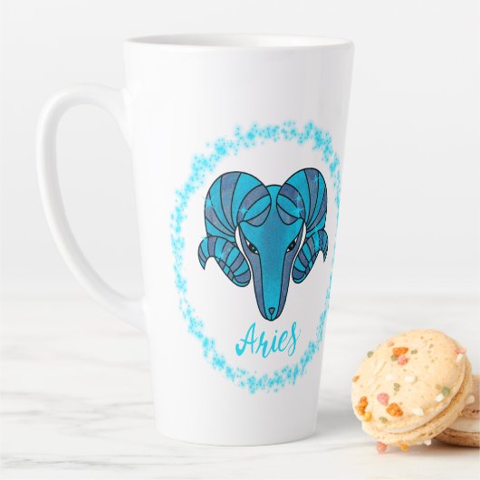 Aries zodiac Bull blue glitter March 21-April 19 カフェラテマグ (インサイチュ)