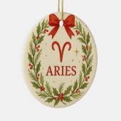 Aries Zodiac Christmas Ornament – Festive Holly Wr セラミックオーナメント (右)