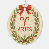 Aries Zodiac Christmas Ornament – Festive Holly Wr セラミックオーナメント (左)