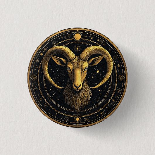 ♈ Aries Zodiac Gold Shield Astrology Symbol 缶バッジ (正面)