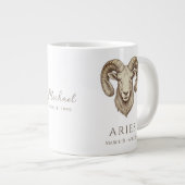 Aries Zodiac Personalized Name & Birth Date ジャンボコーヒーマグカップ (正面右)