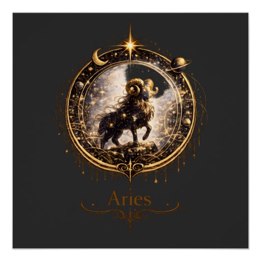Aries Zodiac Sign Celestial Ram–Mystical Astrology ポスター (正面)