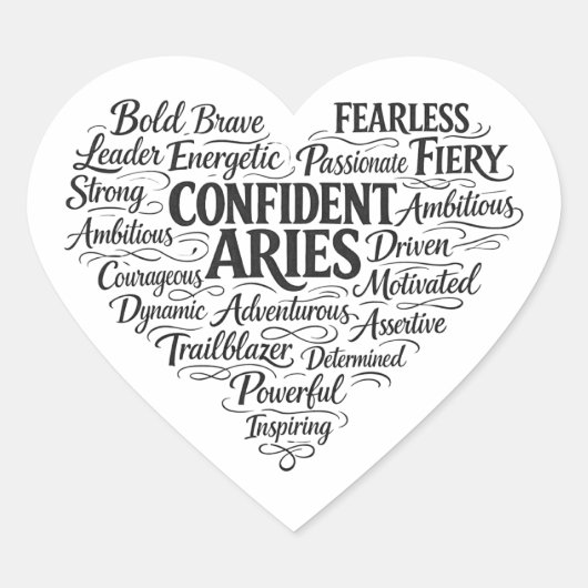 Aries Zodiac Square Sticker | Word Cloud  ハートシール (正面)