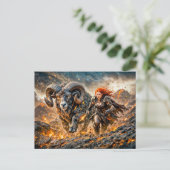 Aries Zodiac with Warrior and Charging Ram ポストカード (スタンド正面)