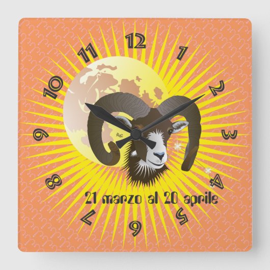 Ariete 21 marzo al 20 aprile Orologio スクエア壁時計 (正面)