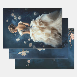 Aristocrat Lady Elegant Portrait Navy Blue ラッピングペーパーシート