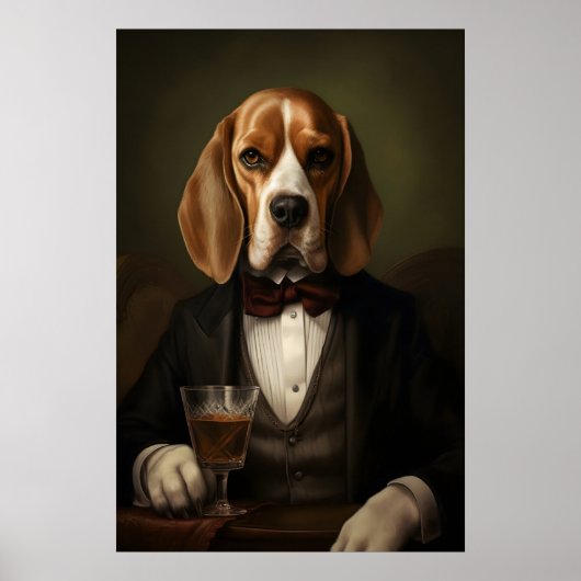 Aristocratic Beagle Print, Funny Renaissance Dog ポスター (正面)