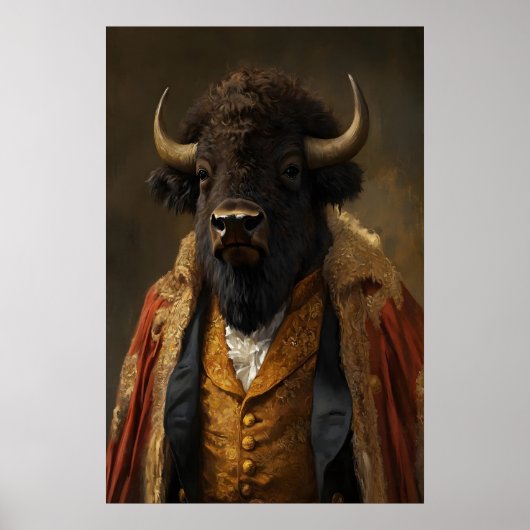 Aristocratic Bison Portrait, Funny Animal ポスター (正面)