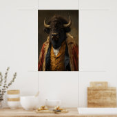 Aristocratic Bison Portrait, Funny Animal ポスター (キッチン)
