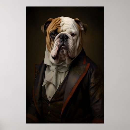 Aristocratic Bulldog Portrait, Funny Renaissance ポスター (正面)