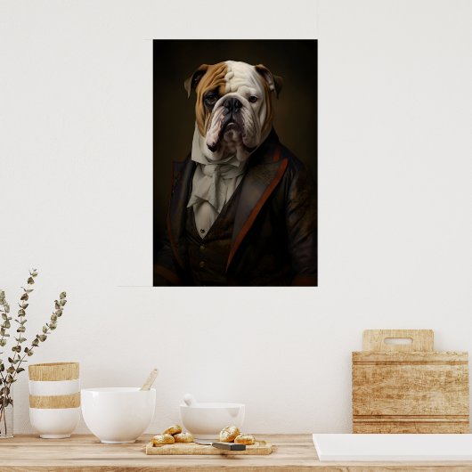 Aristocratic Bulldog Portrait, Funny Renaissance ポスター (キッチン)