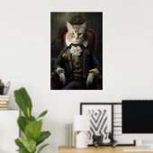 Aristocratic Cat Portrait, Funny Renaissance Wall ポスター (ホームオフィス)