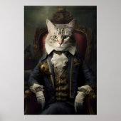 Aristocratic Cat Portrait, Funny Renaissance Wall ポスター (正面)
