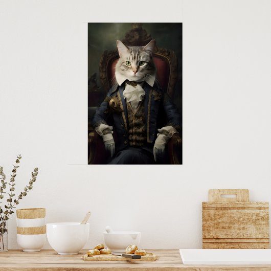 Aristocratic Cat Portrait, Funny Renaissance Wall ポスター (キッチン)