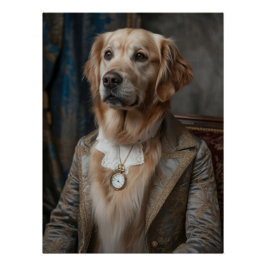 Aristocratic Golden Retriever with Pocket Watch ポスター