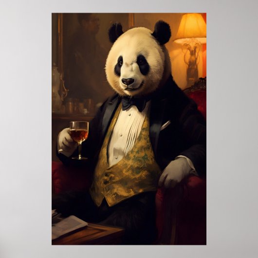Aristocratic Panda Portrait, Funny Animal Wall Art ポスター (正面)
