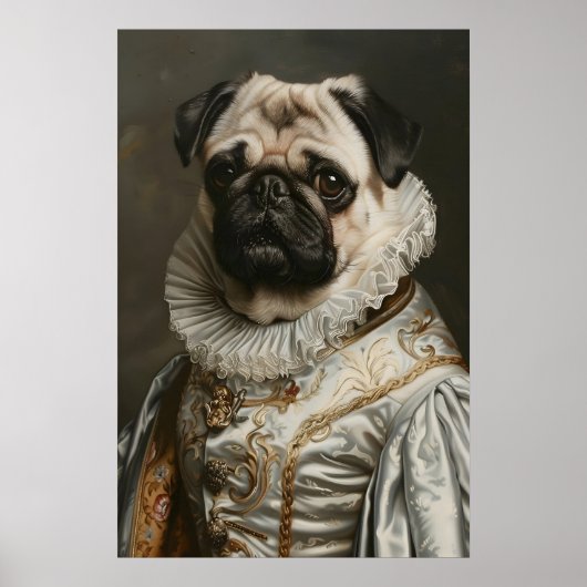 Aristocratic Pug Renaissance Portrait Print ポスター (正面)