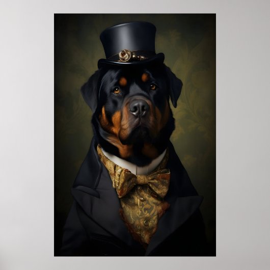 Aristocratic Rottweiler Print, Funny Renaissance ポスター (正面)